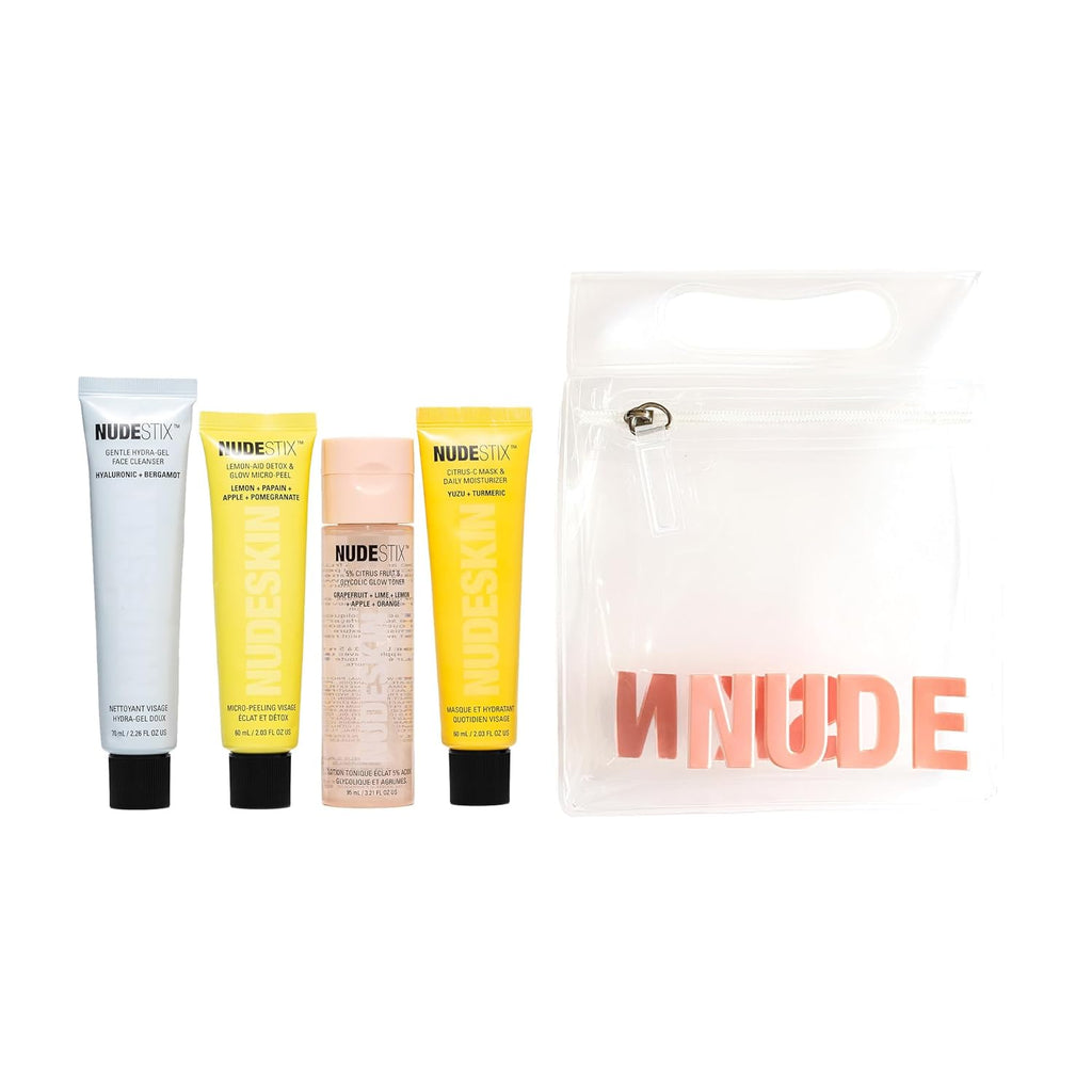 Nude Essentials for Sensitive Skin – 4-Step Full-Size Skincare Set with Gentle Cleanser, Toner, Exfoliator & Moisturizer/Primer | Vegan, Fragrance-Free, Travel-Friendly Skincare Routine