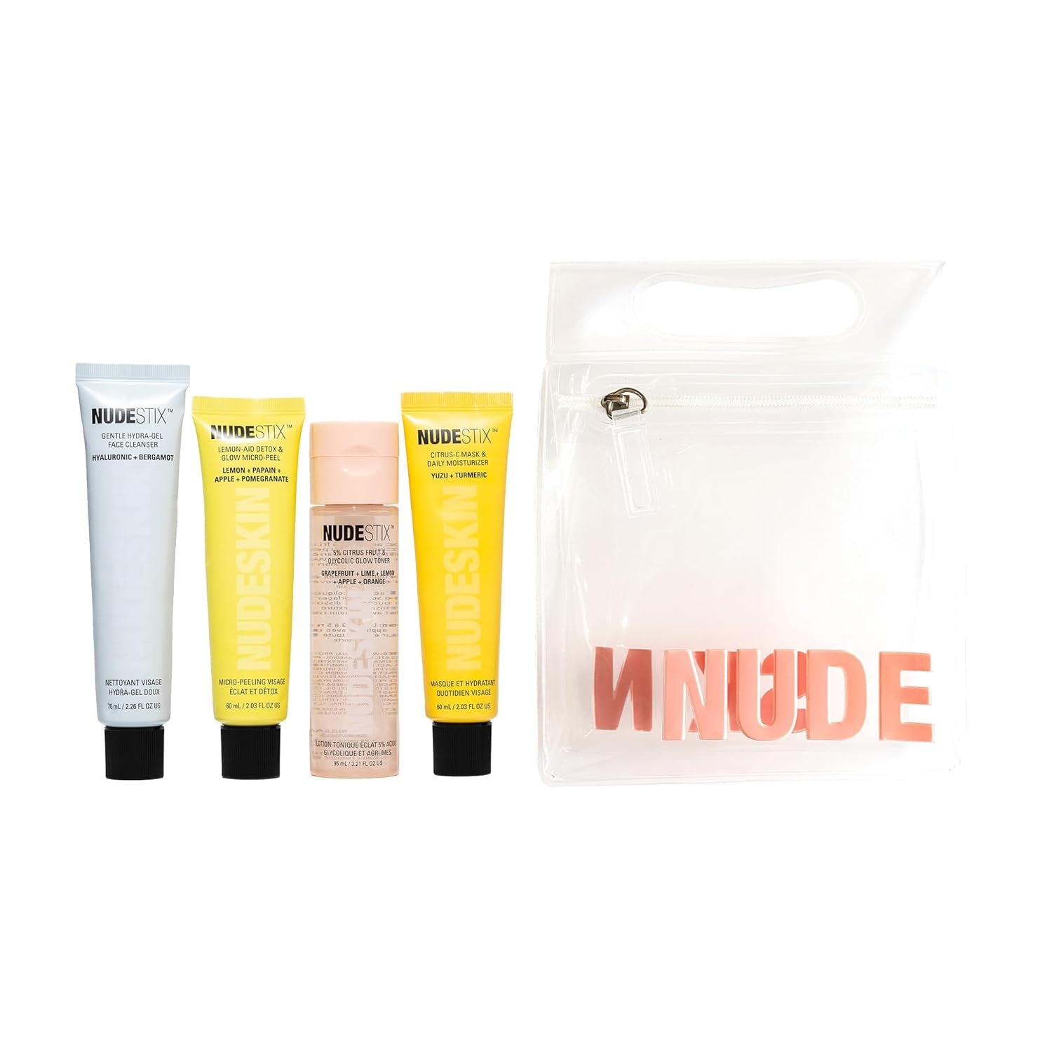 Nude Essentials for Sensitive Skin – 4-Step Full-Size Skincare Set with Gentle Cleanser, Toner, Exfoliator & Moisturizer/Primer | Vegan, Fragrance-Free, Travel-Friendly Skincare Routine