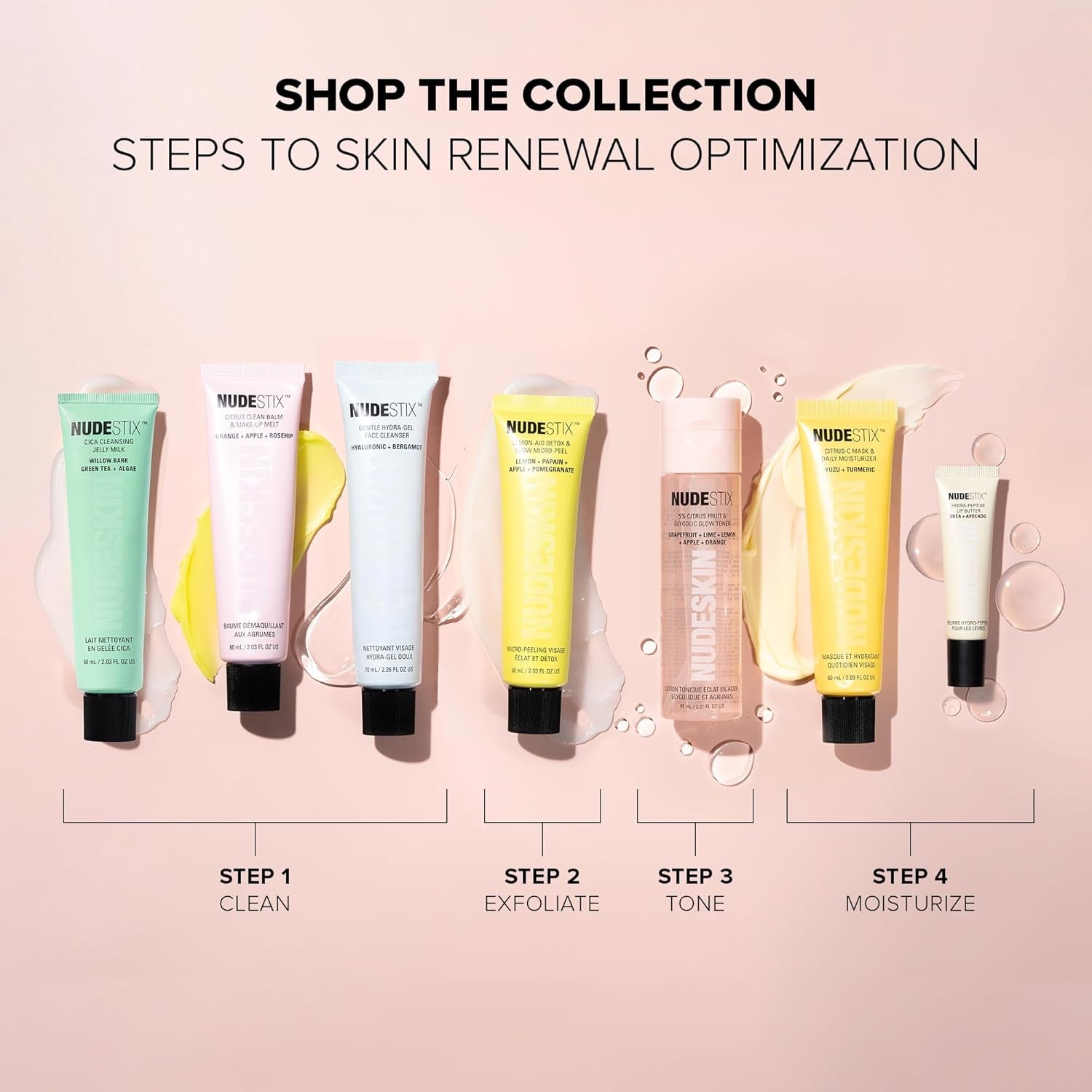 Nude Essentials for Sensitive Skin – 4-Step Full-Size Skincare Set with Gentle Cleanser, Toner, Exfoliator & Moisturizer/Primer | Vegan, Fragrance-Free, Travel-Friendly Skincare Routine