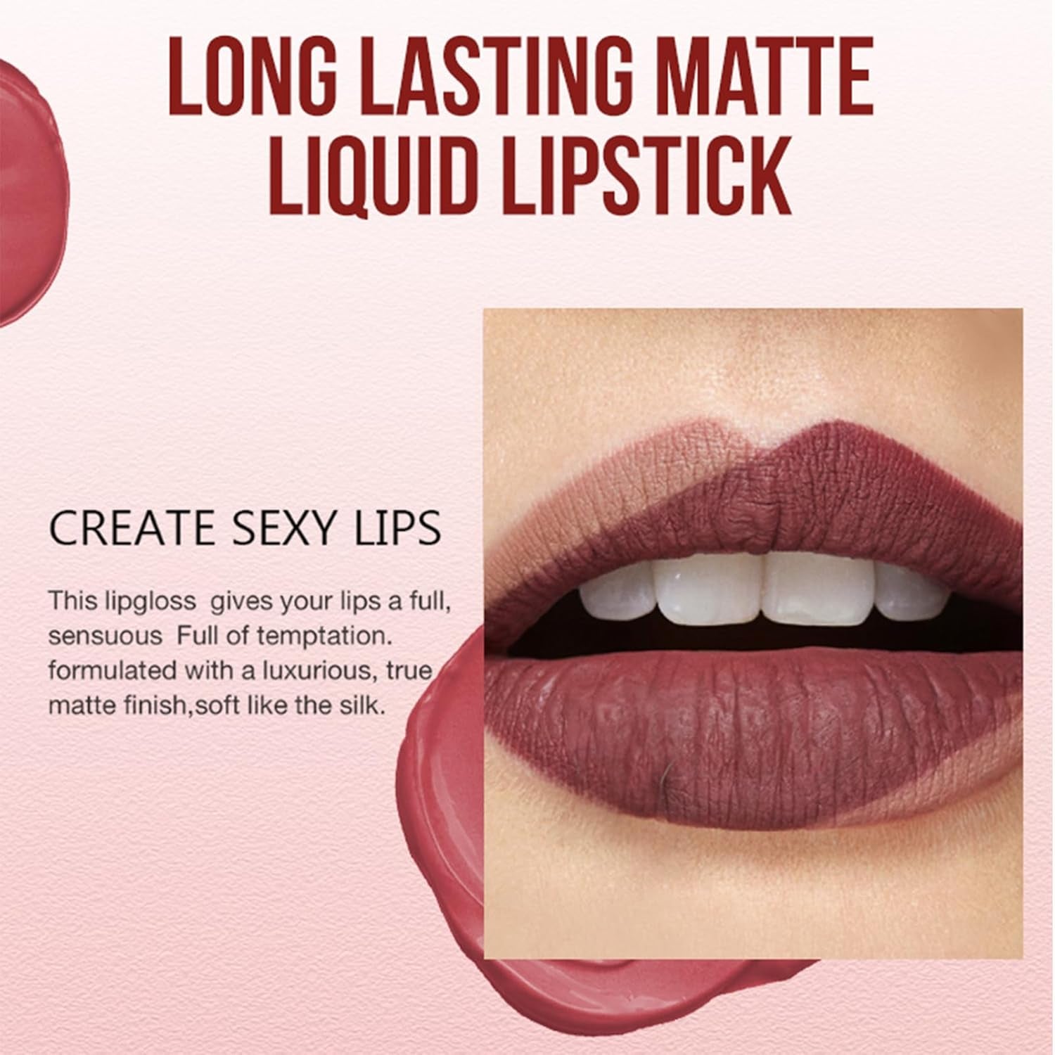 Matte Pink Lipstick, Smooth Creamy Lipstick for Women, Pink Lip Gloss, Long Lasting Lip Stick, Waterproof Pink Liquid Lipstick, Velvet Moisturizing Lipstick for All Skin Tones, Nude