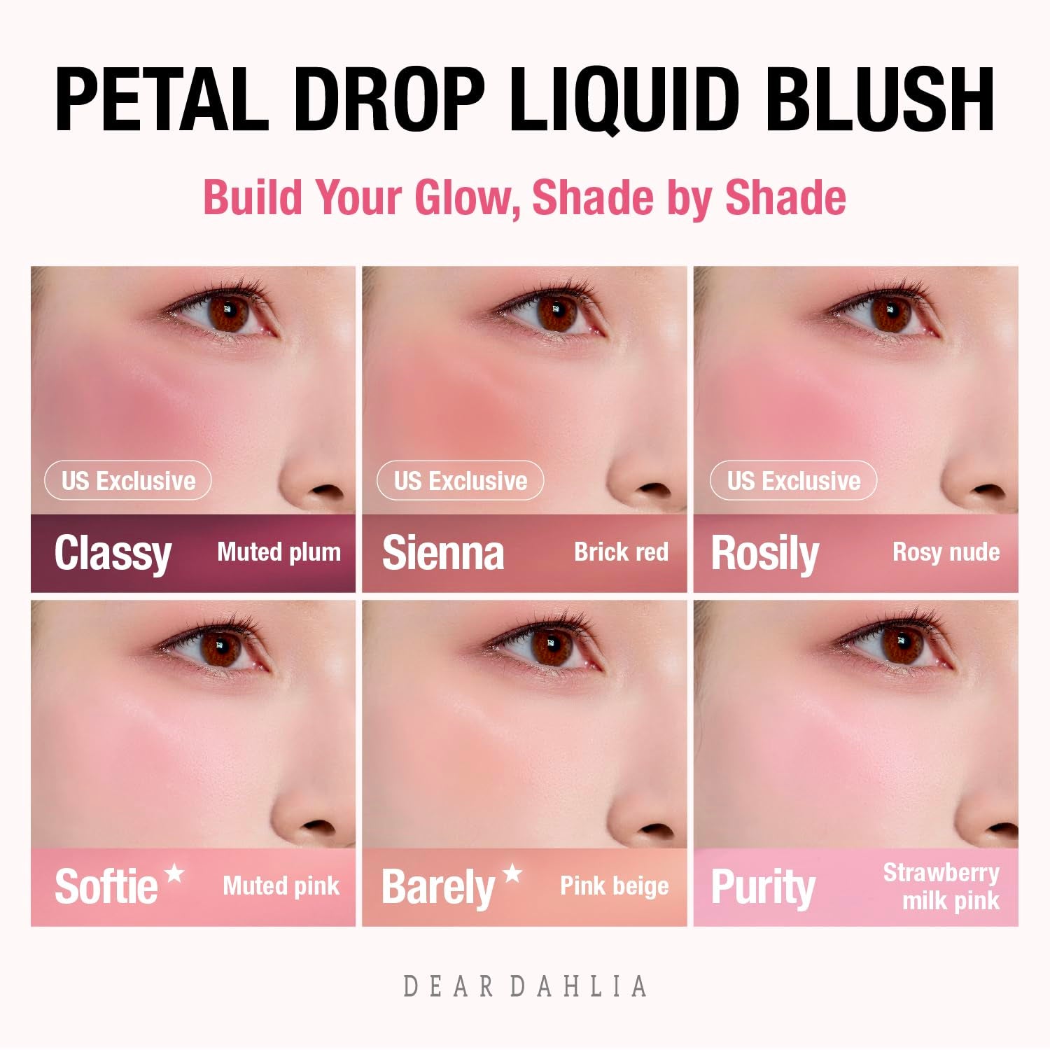 DEAR DAHLIA Petal Drop Liquid Blush (Dreamy) - Natural Dewy Glow Serum Blush, Buildable & Blendable, Sheer Watercolor Finish, Vegan Korean Makeup for Cheeks, 0.14 Oz