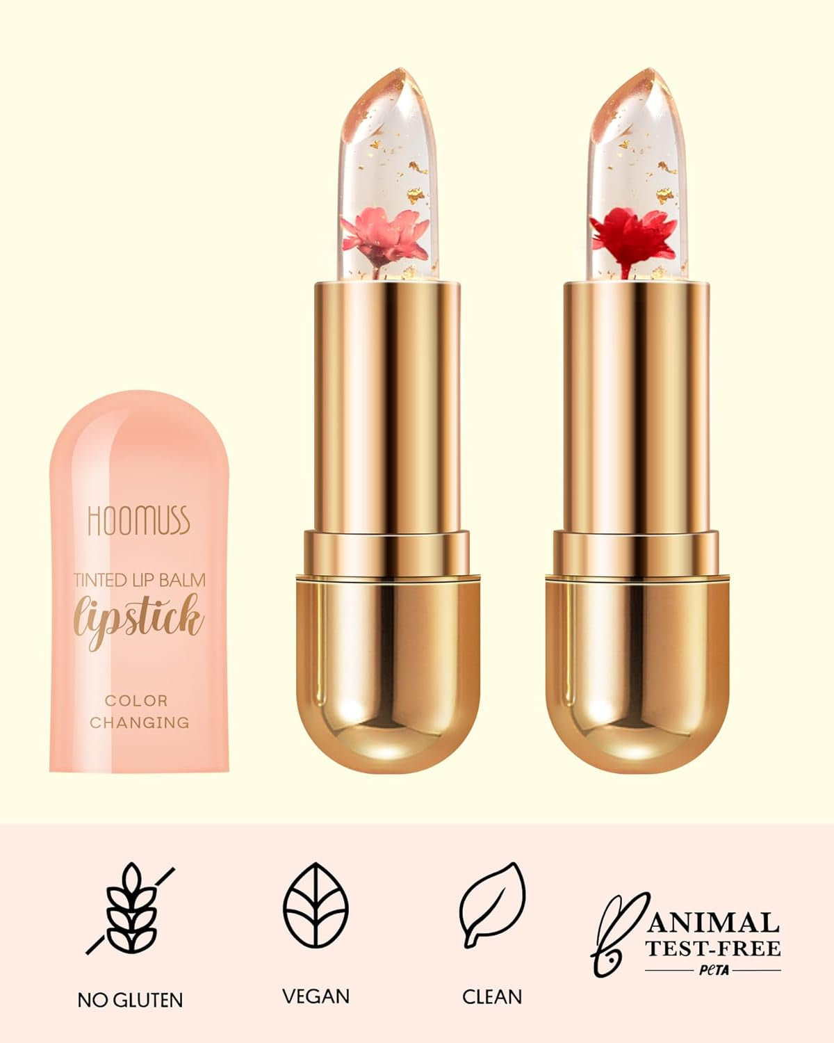 Tinted Lip Balm Flower Lipstick Tinted Lip Gloss Long Lasting PH Lipsticks Color Changing Lipstick Natural Chapstick Glitter Pink Lip Stick, Pink Flower